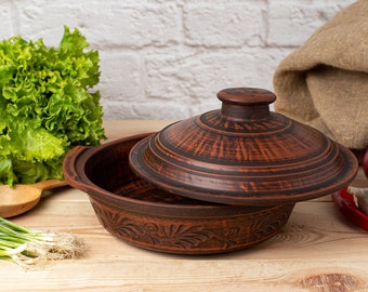 Clay dutch oven, Clay roasting pan, Brottopf keramik, Roasting dish oven, Curry Pot, Clay cooking pot, Terracotta pot, Clay cooking pot
