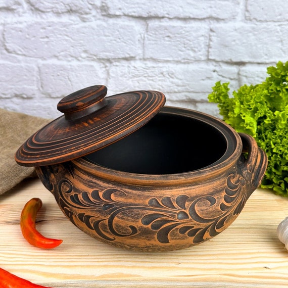 Unglazed Clay Pot for Cooking with Lid, Earthen Kadai, LEAD-FREE Clay Cooking Pot, Indian Clay Handi, Ayurveda Range, Curry, Biryani Pot.