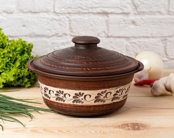 Unglazed Clay Pot for Cooking with Lid, Pot for Cooking & Serving with Lid, Terracotta Clay Pot, Pots, Clay Casserole pot, Clay cookware