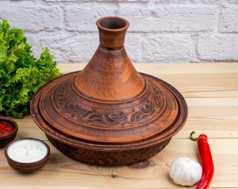 Unglazed Clay Tagine Pot, Lidded Pottery caserole, Clay dutch oven, Clay cooking pot, Terracotta pot, Biryani pot, Unglazed Clay