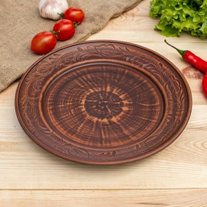 rustic gift, ceramic plate, brown dinner thrown plate, Handmade clay dinner plate ceramic, pottery plates for  pasta round plate for dinner