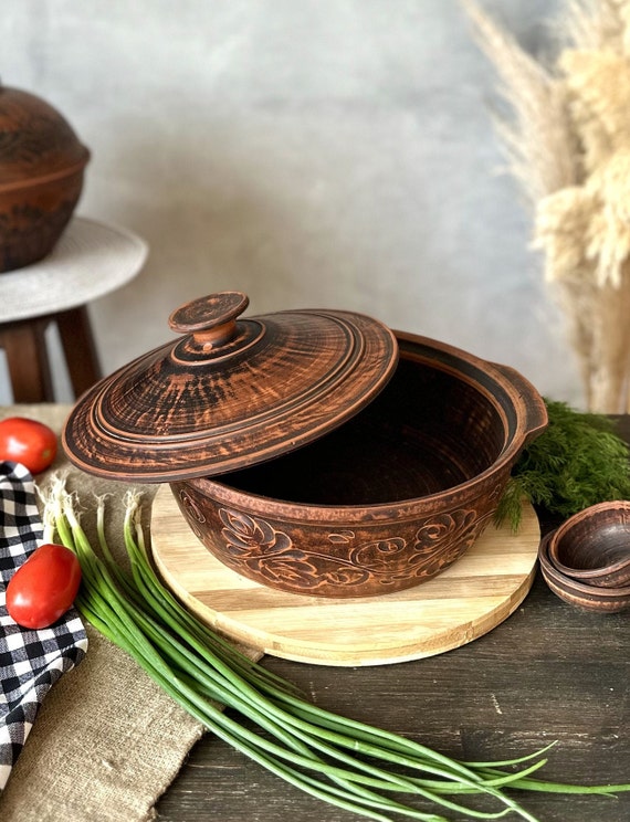 Großer Topf, handgefertigte Keramik-Auflaufform, Kochtopf, Ton-Kochpfanne, Bio-Keramik, holländischer Ofen, Auflauf, Herd, Geschirr, Geschirr, Utensilien