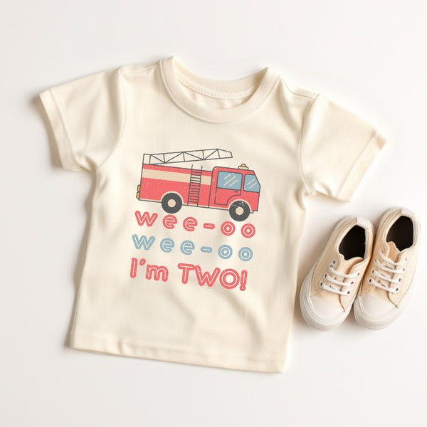 Second Birthday Firetruck Shirt, Retro Kids Fire Engine Shirt, Turning Two Shirt, Cute Firefighter Birthday Tee, First Responder Shirt Kids