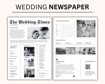 Newspaper Wedding Program Template, Editable Wedding Newspaper Program, Printable Wedding Infographic, Folded Wedding Program, New York Time