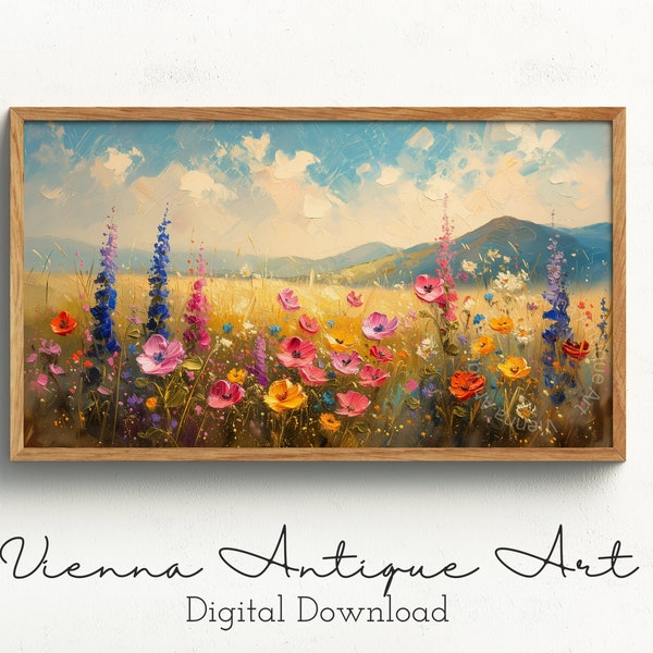 4K Colorful Wildflowers Field Painting, Digital Art for Samsung Frame TV, Scenic Landscape Downloadable Artwork, Vibrant Nature Art