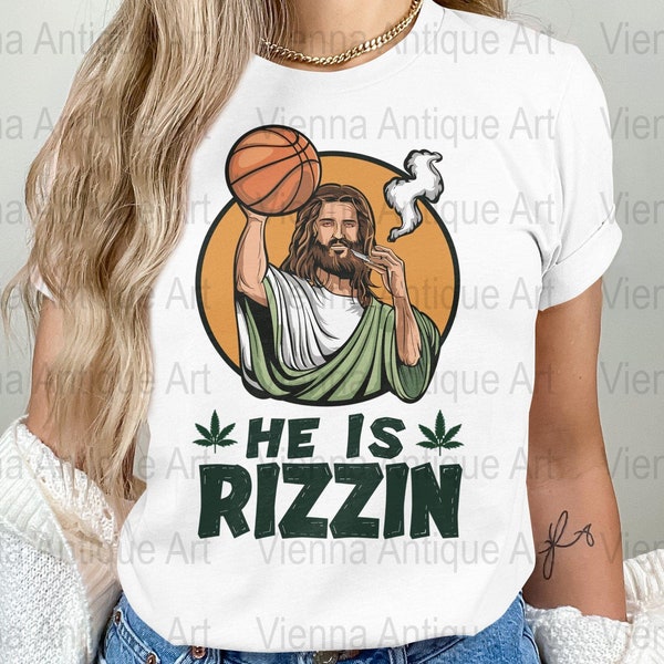 Funny Easter Shirt PNG, Jesus Basketball Digital File, He is Rizzin Design, Religious Easter Gift, Basketball Lover, Christian Art