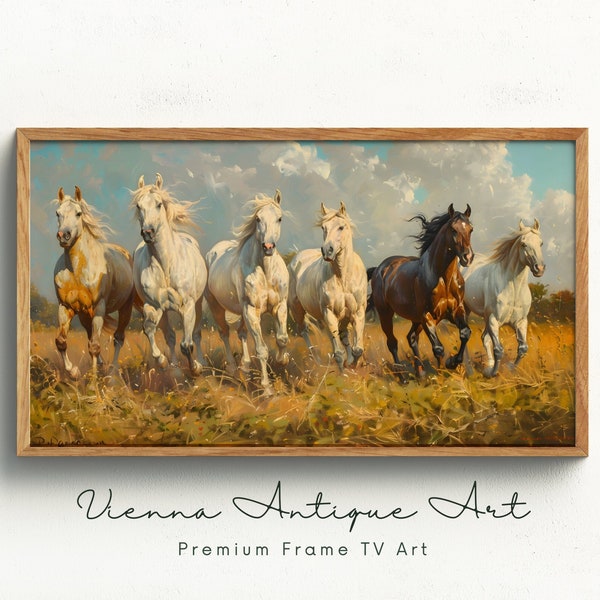 Galloping Horses Oil Painting, Frame TV Art, Nature Inspired Digital Download, Rustic Home Decor, Large Wall Art, Equestrian Gift Idea