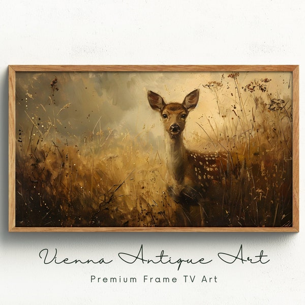 Oil Painting Deer Wall Art, Autumn Forest Wildlife, Digital Frame TV Artwork, Instant Download, Rustic Home Decor, Large Landscape Art