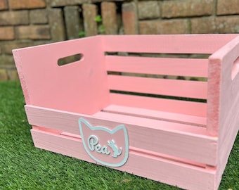 Cat Toy Box Personalized Cat Toy Basket gift for cat lover personalized cat name gift Wood Storage tote pet Storage cat Box Kitty Toy Box