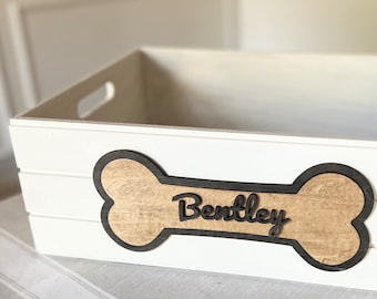 Dog Toy Bin Dog Toy box gift for dog lover personalized dog name gift farmhouse style tote gift for new dog owner Custom Wood Box