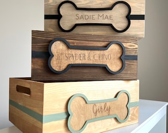 Dog Accessory Box Dog Toy box gift for dog mom personalized dog name gift multipurpose Wood Storage tote gift for dog owner personalized