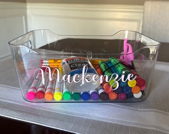 Personalized Kid Name Box Acrylic School Supplies Desk Organizer Marker Box School Supply Bin Kids Name Box Personalized Craft Box for Kids