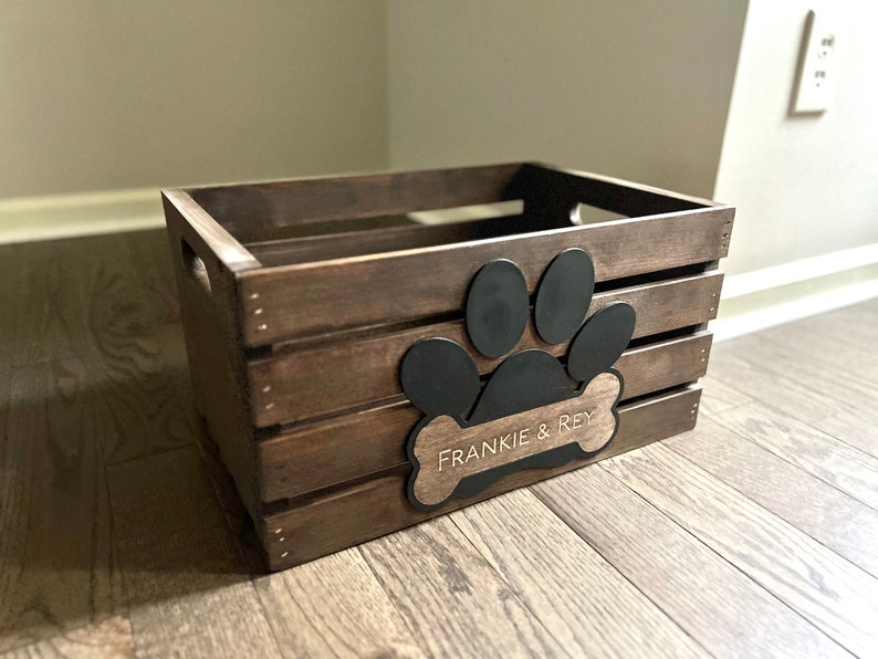 Personalized dog toy bin wood box for dog toys custom