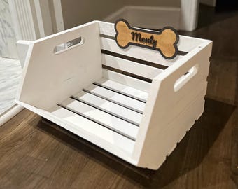 Open Front Toy Bin Dog Toy box gift for dog lover personalized dog name gift multipurpose Wood Storage tote gift for new dog owner