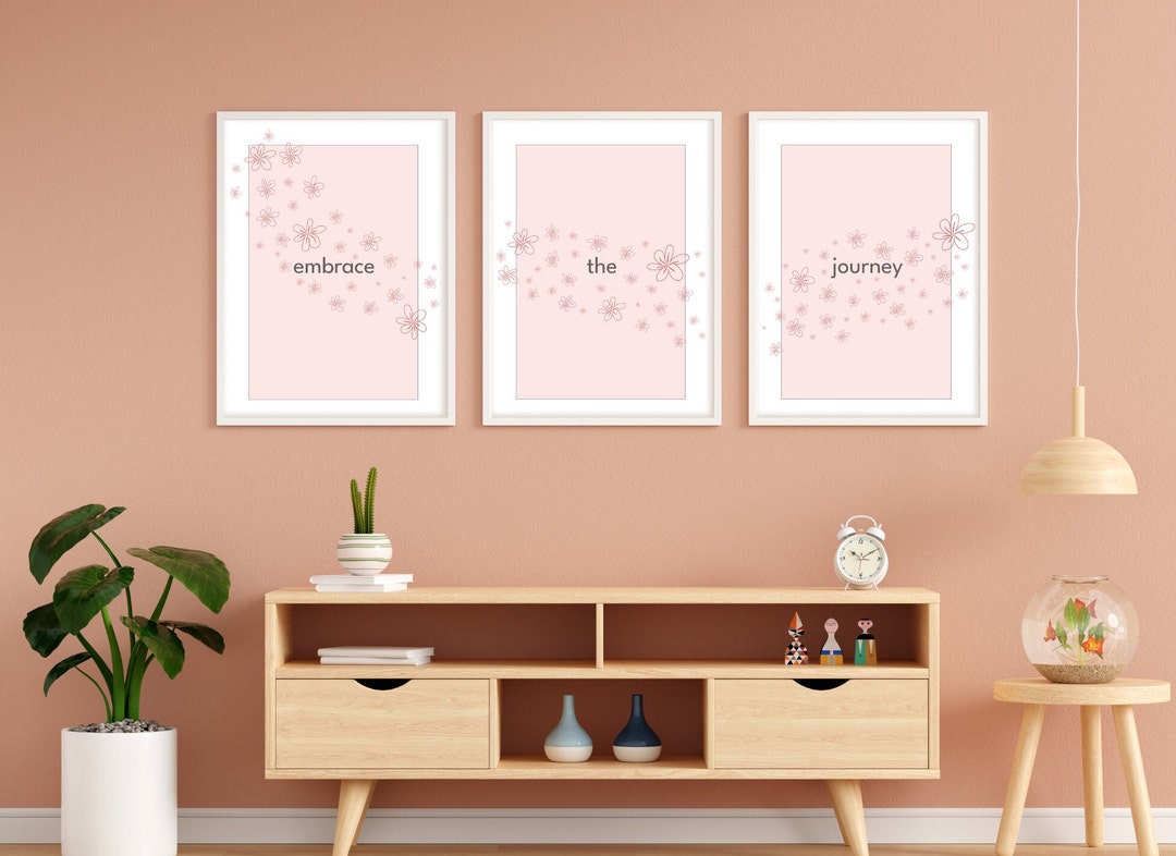 Pink and Floral Minimalist Quote Wall Art Set of 3 for Digital Print - Etsy