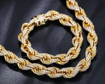 NUEVO collar MOISSANITE - pulsera MOISSANITE - cadena de cuerda de plata S925 para estilo hip hop masculino - Miami Jewelry Vibes- cadena de eslabones Moissanite