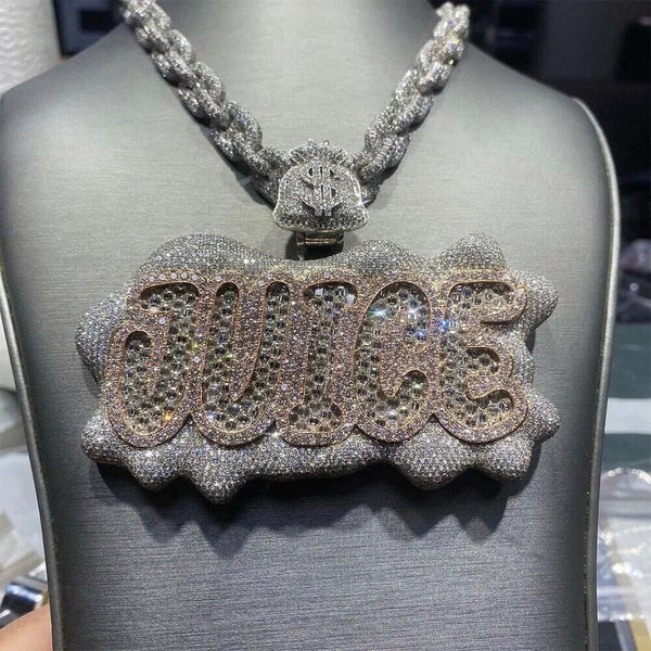 Collana personalizzata con lettere e numeri, gioielli personalizzati per rapper rock hip hop - Ciondolo con nome ghiacciato per uomo - Dichiarazione di moda Big Baguette