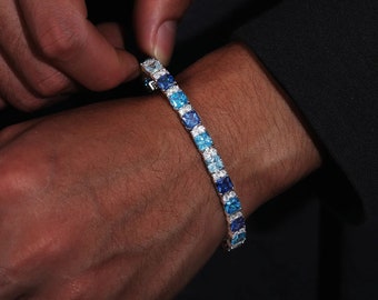 Blue Square Baguette Moissanite Tennis Bracelet - S925 Silver Unisex Hip Hop Jewelry for Men and Women - Cubic Zircone Bracelet, Party Gift