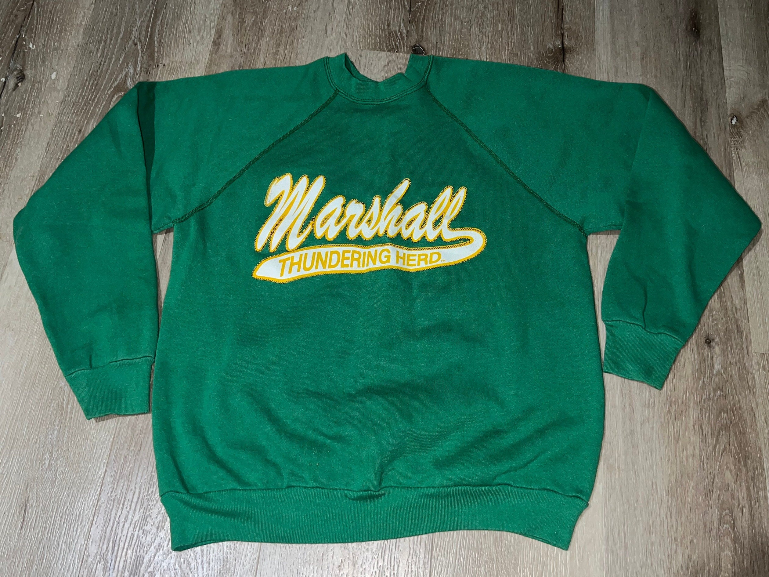 Vintage 80 s Marshall University Thundering Herd Crewneck Sweatshirt Size Large Huntington West Virginia WV College