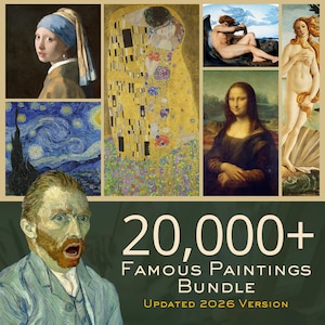 Paquete de más de 20.000 obras maestras de arte famosas, láminas imprimibles de alta definición para pared (uso comercial).