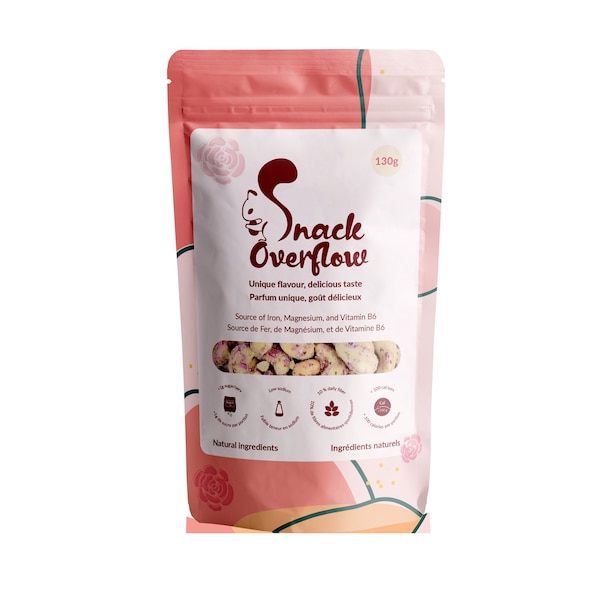 Rose Petal Cashews, 4.5 oz/130 Grams - Cashews Flavoured with Rose Petals, Flavoured Nuts, Indian Snacks, Tech Snacks by Snack Overflow