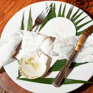 Boda personalizada Shell nombre lugar tarjetas playa boda decoración manuscrita personalizado