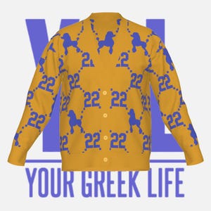 All-over Blue and Gold &quot;22&quot; Poodle Cardigan/Sweater