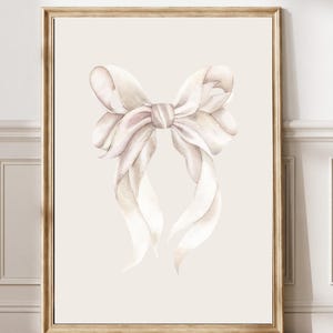 Coquette Beige Bow Art Girlie minimalist Illustration Trendy Nursery Decor Vintage Painting Aesthetic Ribbon Poster Dorm printable 376