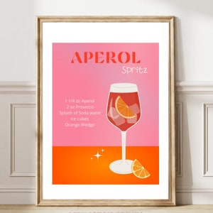 Aperol Cocktail Print Moderne Esthetische Wall Art Trendy Retro Cocktail Poster Alcohol Poster Bar Cart Prints Roze keuken Afdrukbaar 156