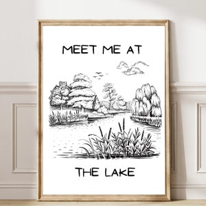 treffen mich am See Druck trendige minimalistische Wand Kunst schwarz und weiß Dekor Vintage See Poster ästhetische druckbare See Haus Dekor 188