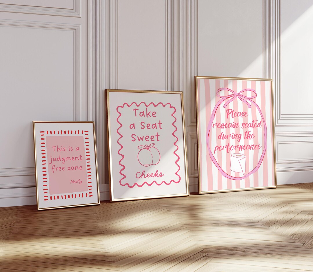 Pink Bathroom Wall Art Set of 3, Printable Funny Bathroom Quote, Quirky ...