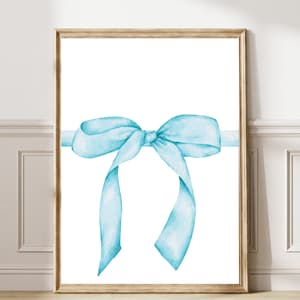 Blue Bow Art minimalist Illustration Trendy Nursery Decor Vintage Painting Blue Print Aesthetic Ribbon Poster Funky Print Dorm printable 10