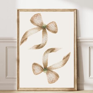 Coquette Beige Bows wall Art Girlie minimalist Illustration Trendy Nursery Decor Vintage Painting Aesthetic Ribbon Poster Dorm printable 50