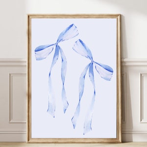 Coquette Blue Bows wall Art Girlie minimalist Illustration Trendy  blue Painting Aesthetic Ribbon Poster preppy funky Dorm printable 178