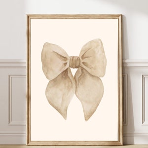 Coquette Beige Bow Art Girlie minimalist Illustration Trendy Nursery Decor Vintage Painting Aesthetic Ribbon Poster Dorm printable 5