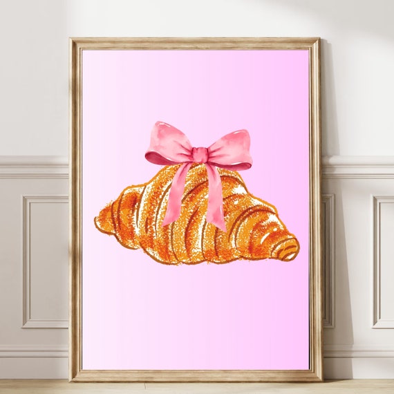 Croissant print Modern Aesthetic Wall Art food print Breakfast Poster croissant with bow pink coquette wall art preppy kitchen Printable 165