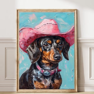 Dachshund with Cowboy Hat poster Western Print girly Pink Room wall art Preppy Western Room dog Decor Dorm Room Trendy Cowgirl printable 158