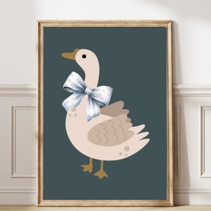 Goose nursery wall art Farm Animal print baby room  neutral Nursery decor Children&#39;s Room preppy bow Illustration Poster Cute goose art 202