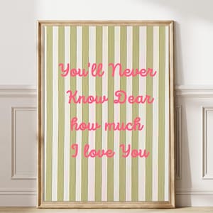 Nursery Love Quote Print: Green & Pink Girls Room Decor (Digital Download)