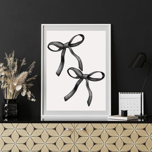 Coquette black Bows wall Art Girlie minimalist Illustration Trendy Gothic Painting Aesthetic Ribbon Poster preppy funky Dorm printable 179