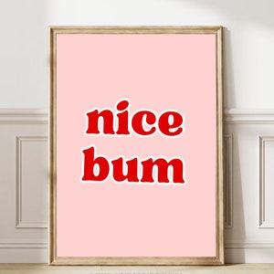 Nice Bum Quote Print bathroom decor Trendy Vintage wall art Aesthetic Preppy art  Pink And Red wall art dorm College printable 148