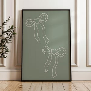 Coquette sage green Bows wall Art, green Girly Nursery Decor, Aesthetic Ribbon Poster, coquette Dorm printable, Coquette Room Decor 488