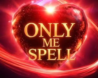 May include: A digital art image with a heart-shaped design. The heart is a textured, glowing red, with the words "ONLY ME SPELL" in gold lettering. The background is a dark red and black with streaks of red and pink light.