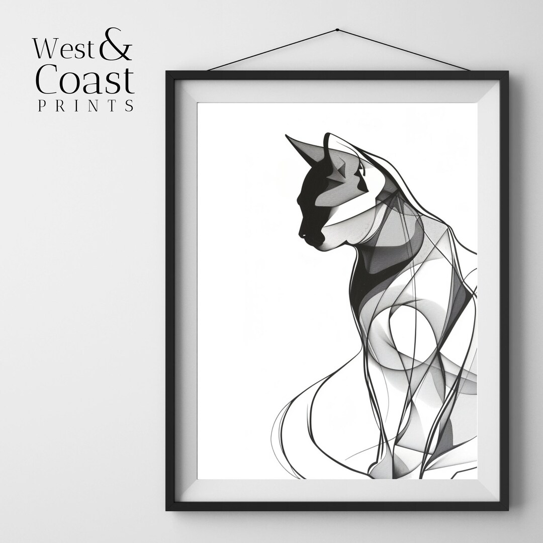 Line Art Print Cat, Black Line Art, Cat Print Line Art, Printable Wall