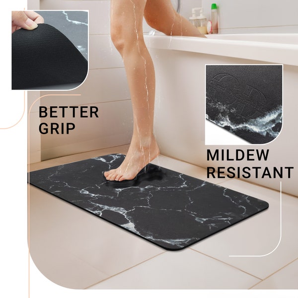 Stone Bath Mat-9% Diatomite Mat for Bathroom-Absorbent & Quick-Drying Surface, Non-Slip Bottom-Machine-Washable, Easy to Clean- Black
