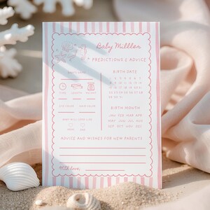 Editable Baby Shower Predictions and Advice Card, Coastal Theme Baby Shower Game, INSTANT DOWNLOAD