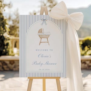 Classic Baby Shower Welcome Sign, Light Blue Stripe, Baby Crib Sign, DIGITAL DOWNLOAD image 1