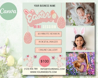 Easter mini session template for photographers, Easter photo session flyer, Editable Canva template