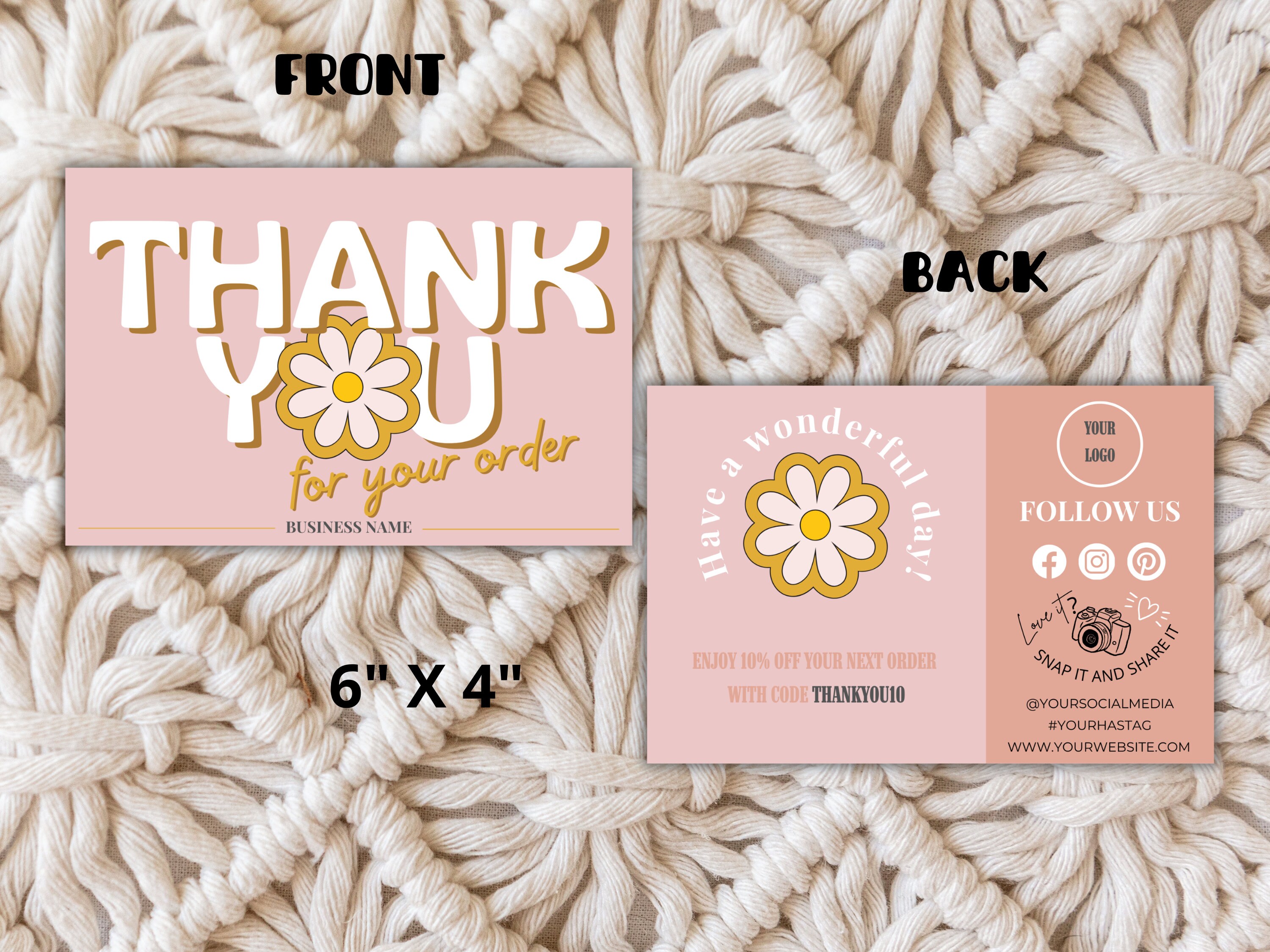 Editable Thank You Card Template for Your Small Business, Customizable ...