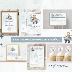 Baby Shower Bundle en Español, Editable Baby Shower Party Set in Spanish, Baby Shower Invitacion en Español, Es Niño, Instant Download